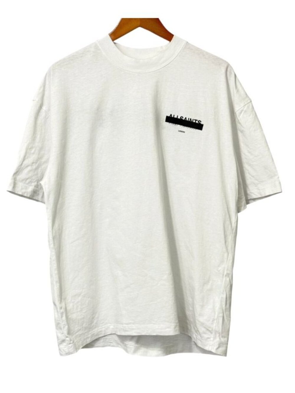 AllSaints Mens Redact T-Shirt White Black Embroidery Oversized Cotton Size M - Picture 9 of 9